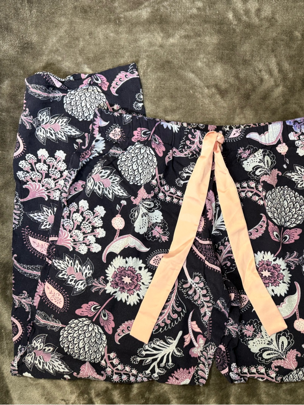 Women’s Navy Floral Pajama Shorts with Pink Drawstring